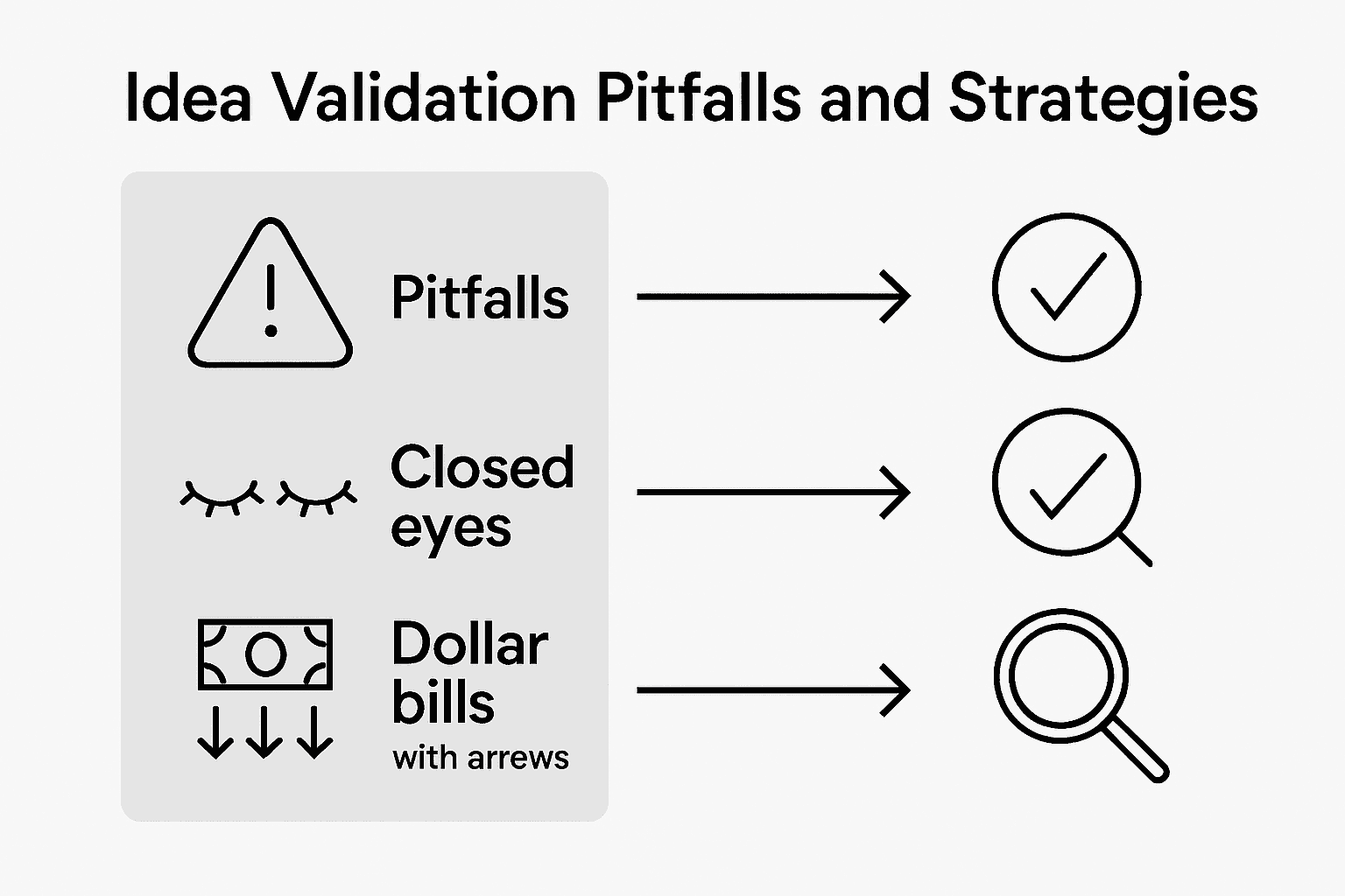 Infographic showing business validation pitfalls and solutions