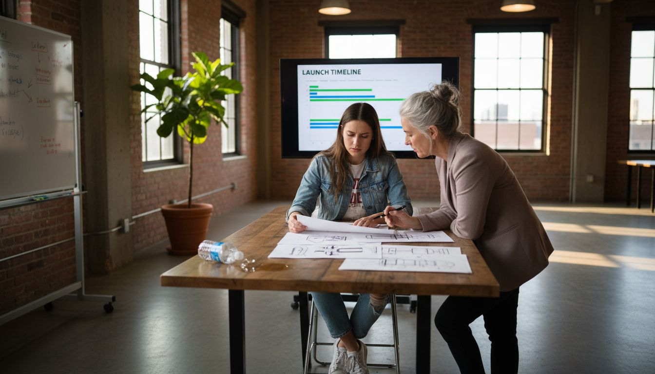 Mentor giving feedback in coworking space