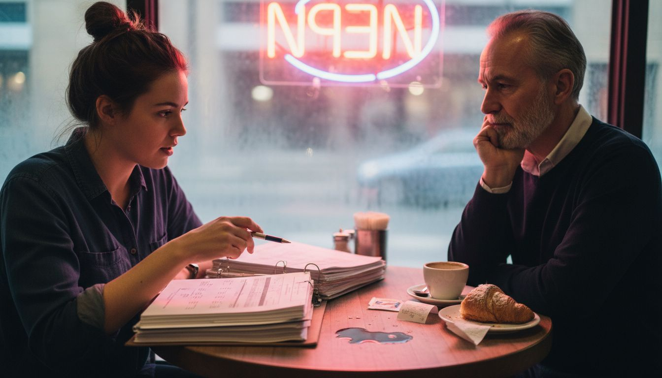 Mentor and founder reviewing business papers