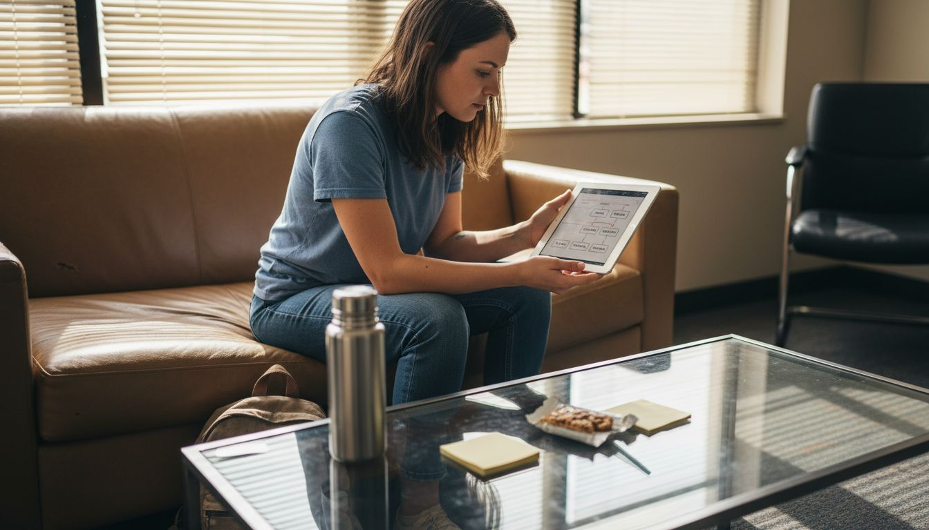 Founder planning on sofa with tablet