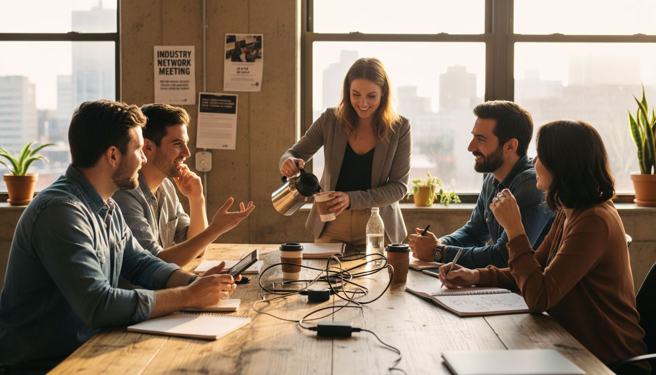 Entrepreneurs at coworking event table