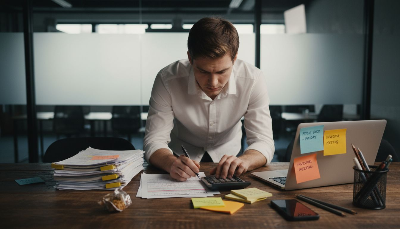 Founder reviewing startup financial documents