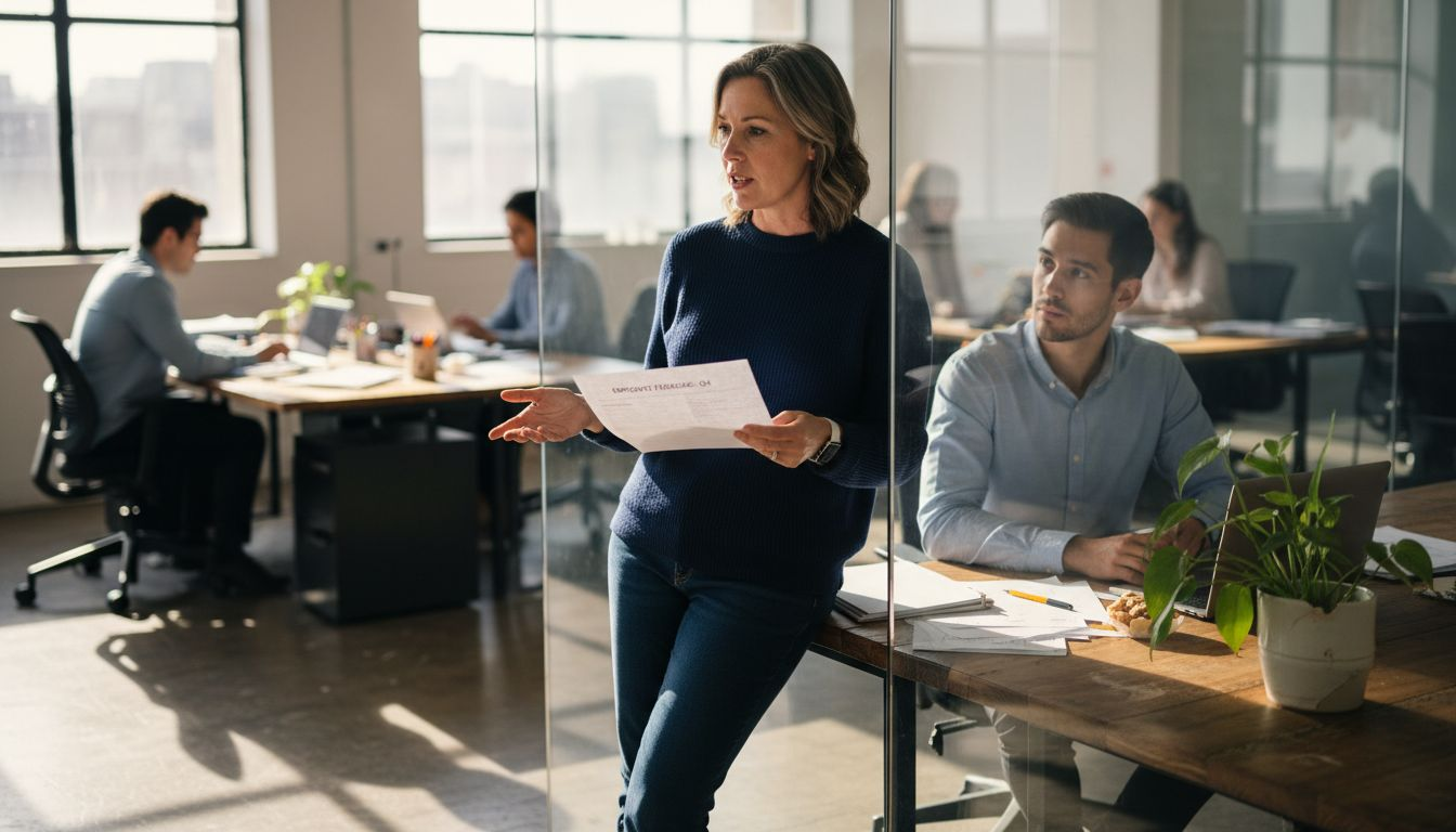 Manager giving feedback in office space