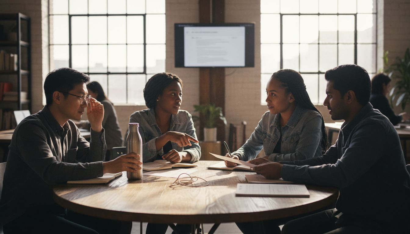 Group of founders discussing collaboration formats