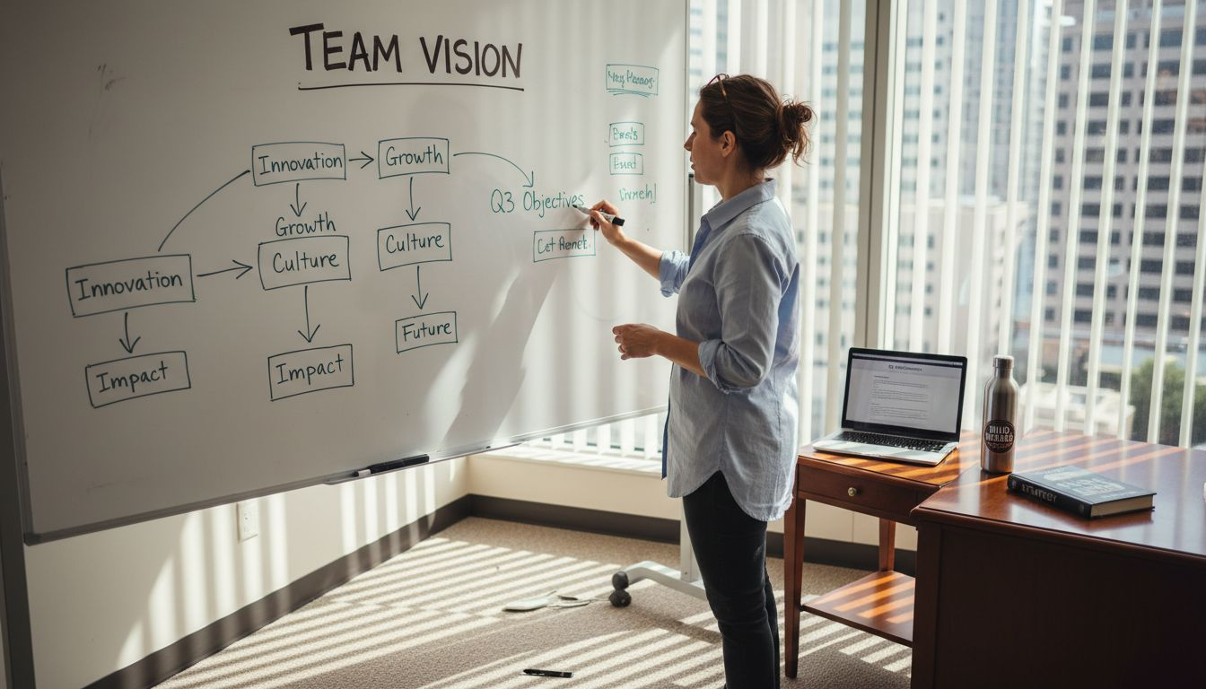 Founder planning vision on office whiteboard