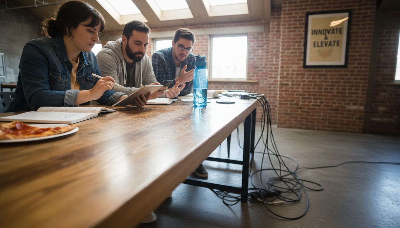 Startup team applying practical entrepreneurial skills