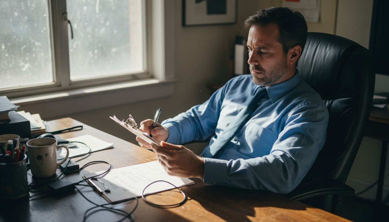 Entrepreneur reviewing handwritten goal progress