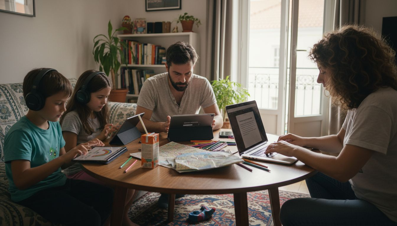 Digital nomad family working in Lisbon rental