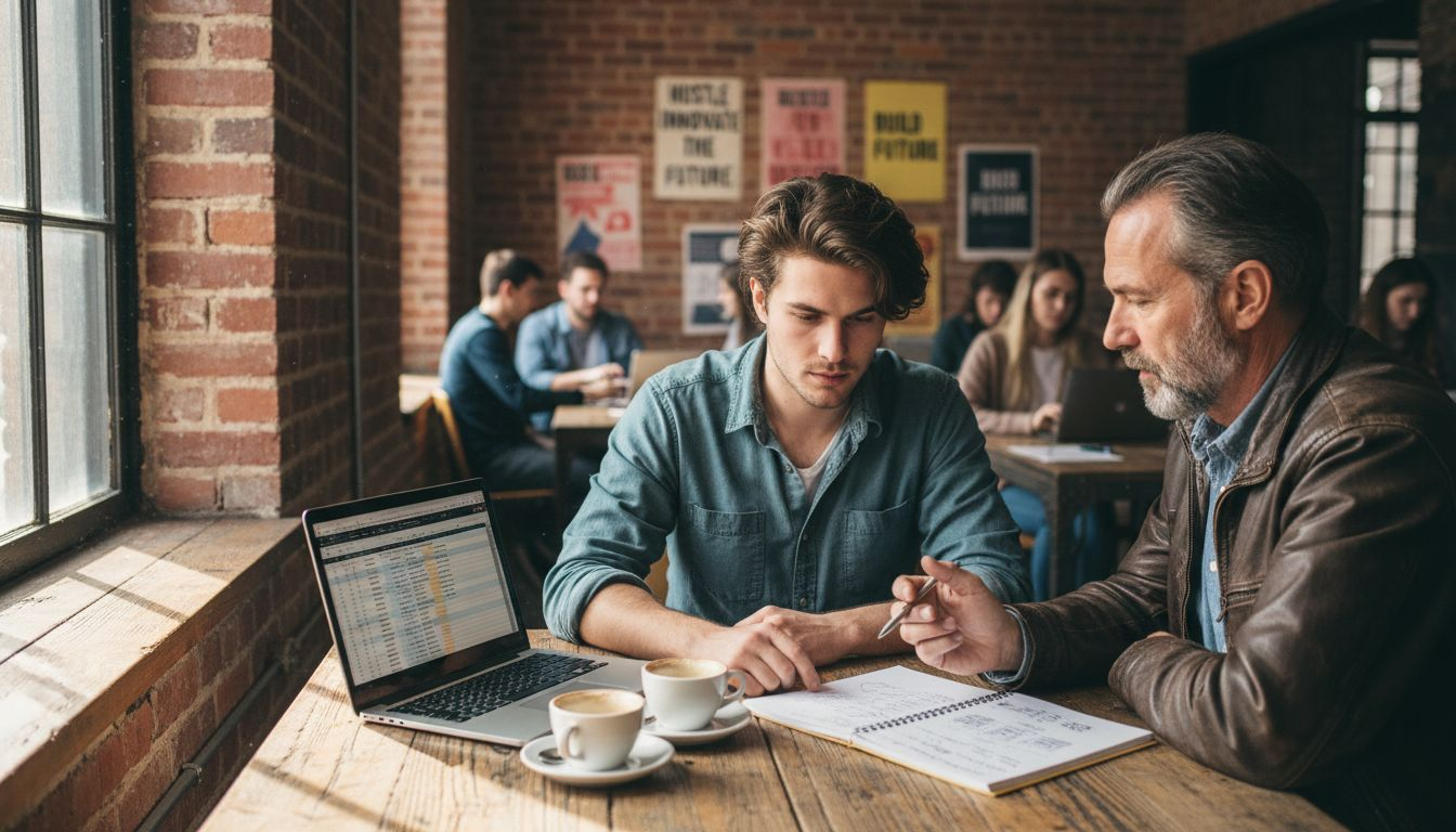 Mentor and founder in shared workspace