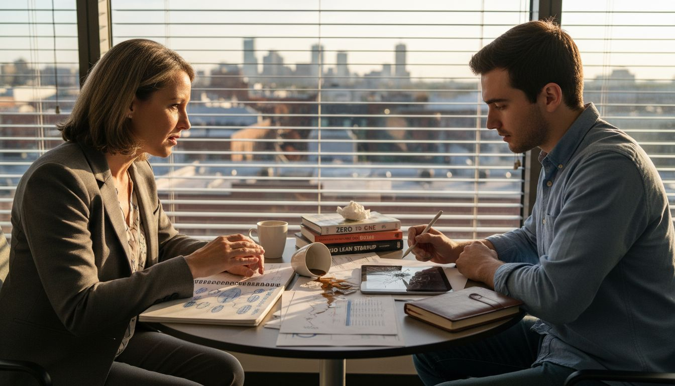 Mentor advising young startup founder