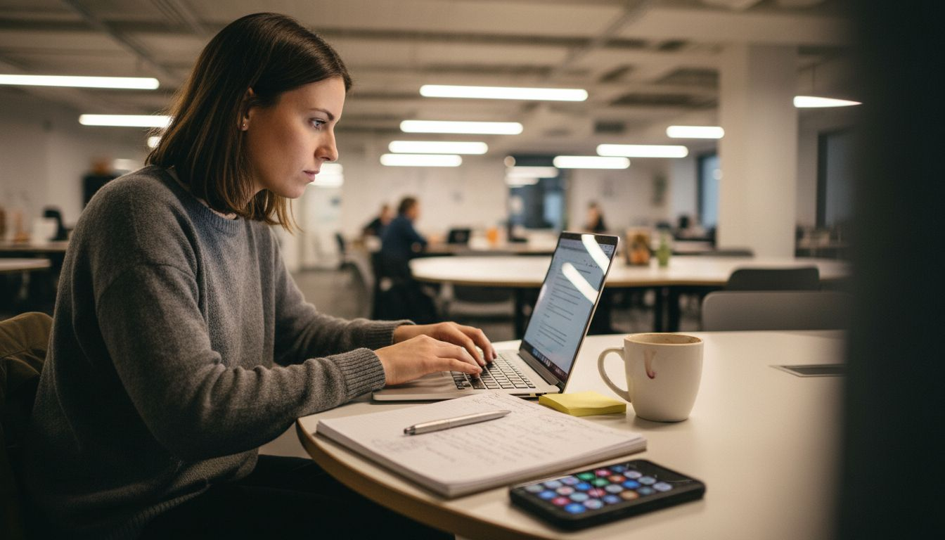 Entrepreneur reviewing feedback at coworking desk