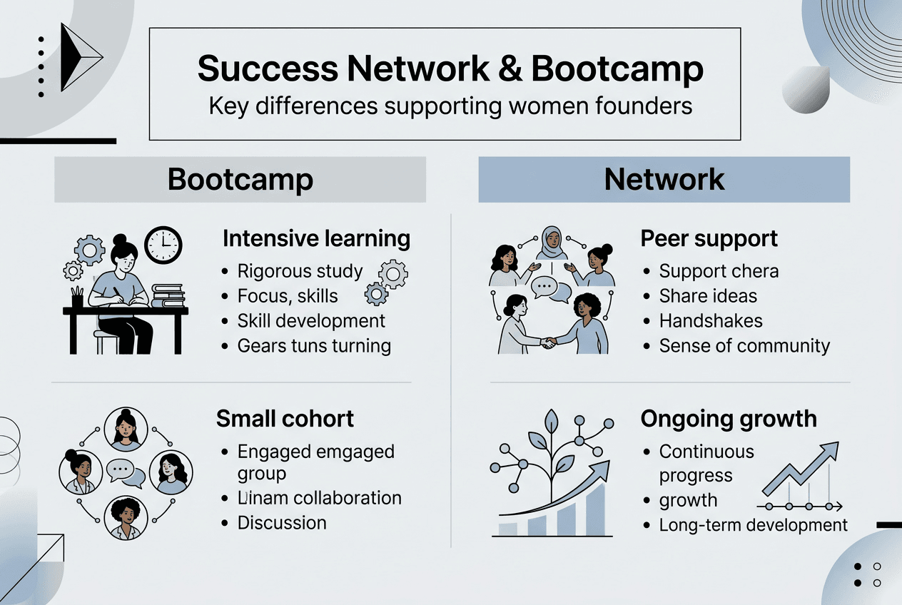 Infographic contrasting bootcamp and network benefits