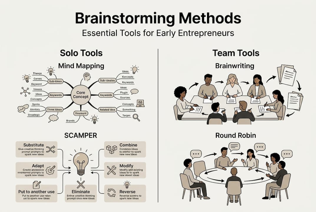 Infographic summarizing brainstorming tools and methods
