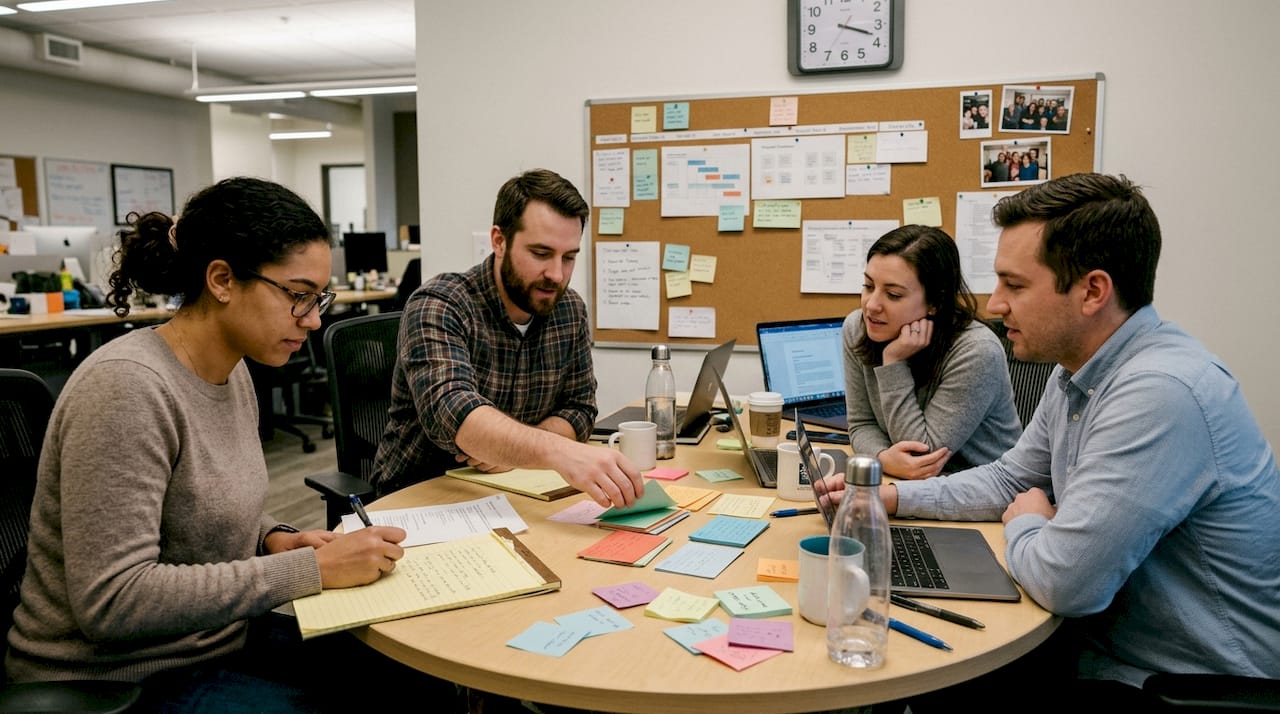 Team collaborating on brainstorming ideas
