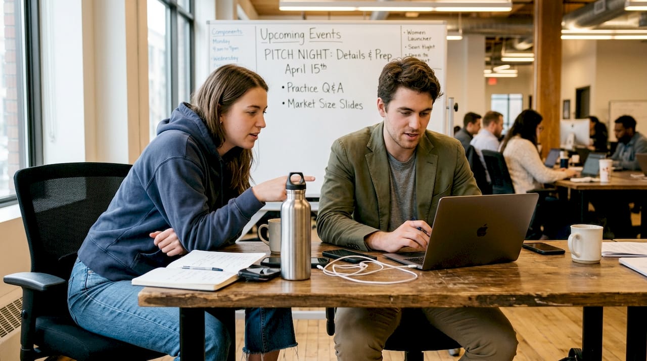 Founders collaborating in coworking shared desk