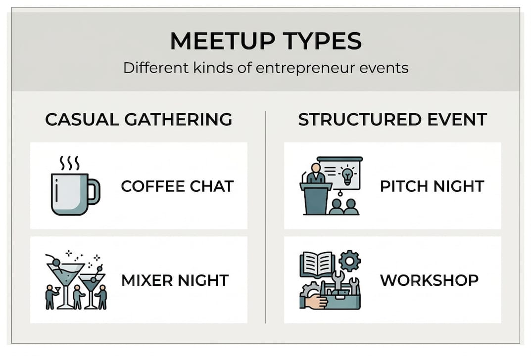 Infographic showing types of entrepreneur meetups