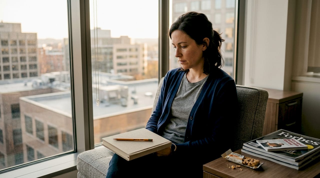 Businesswoman reflecting by office window