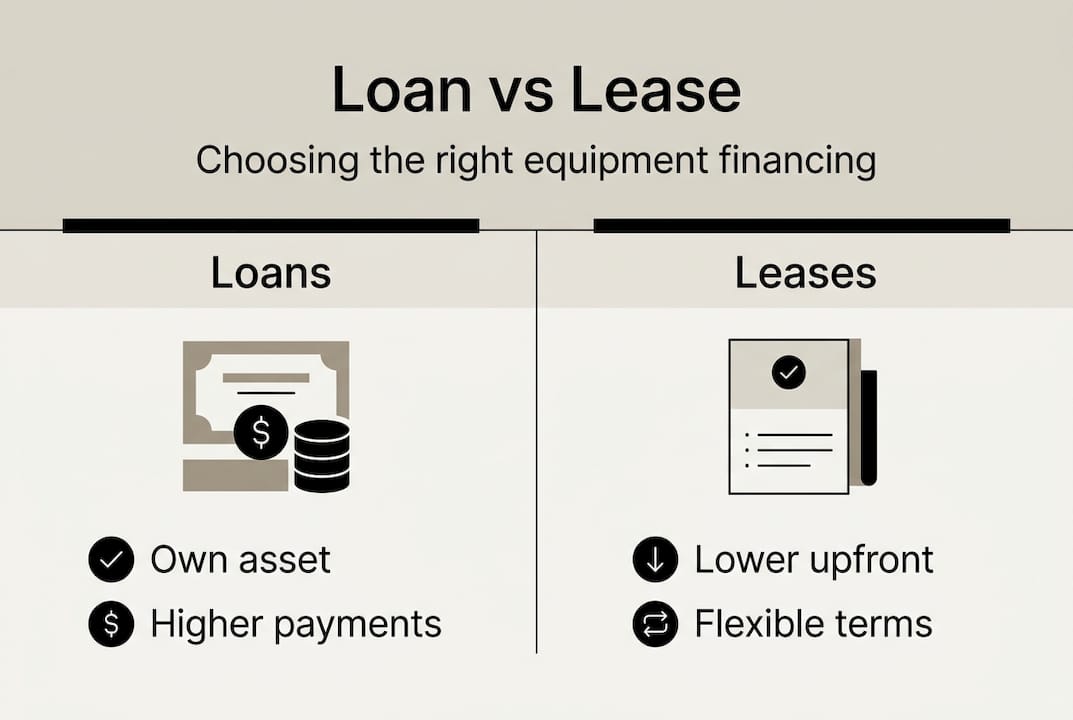 Infographic comparing loans and leases for startups