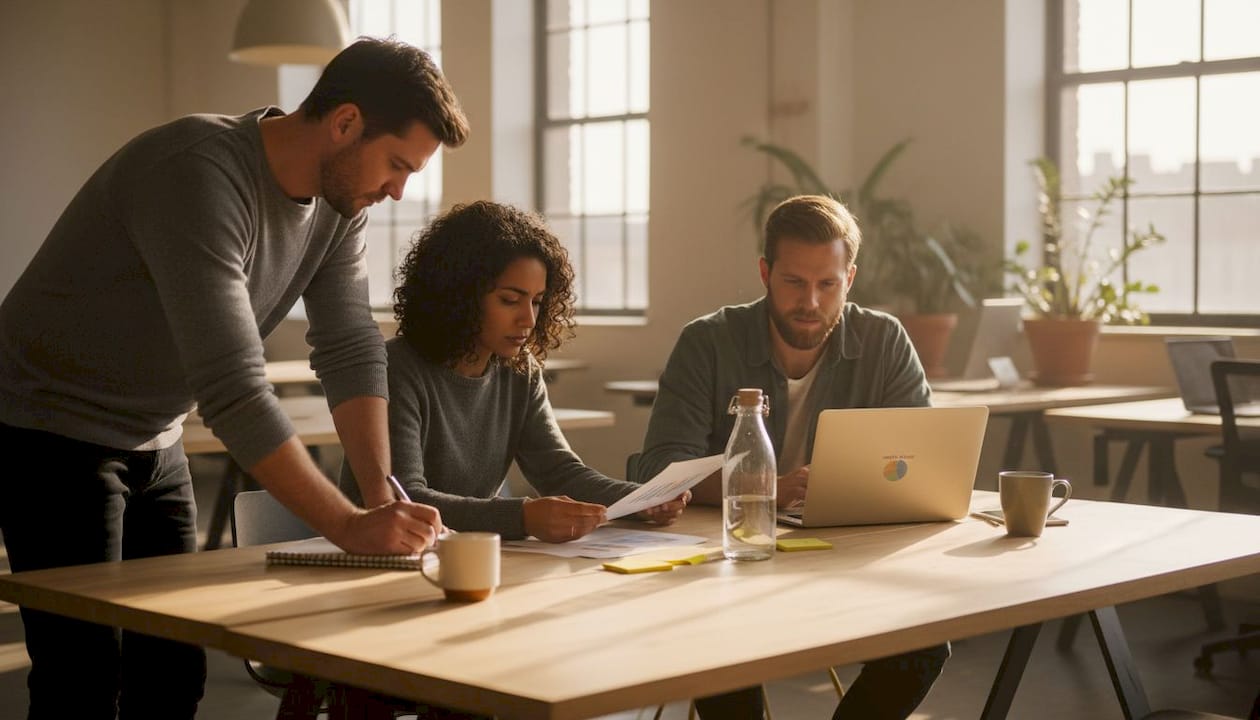 Team meeting on business plan steps