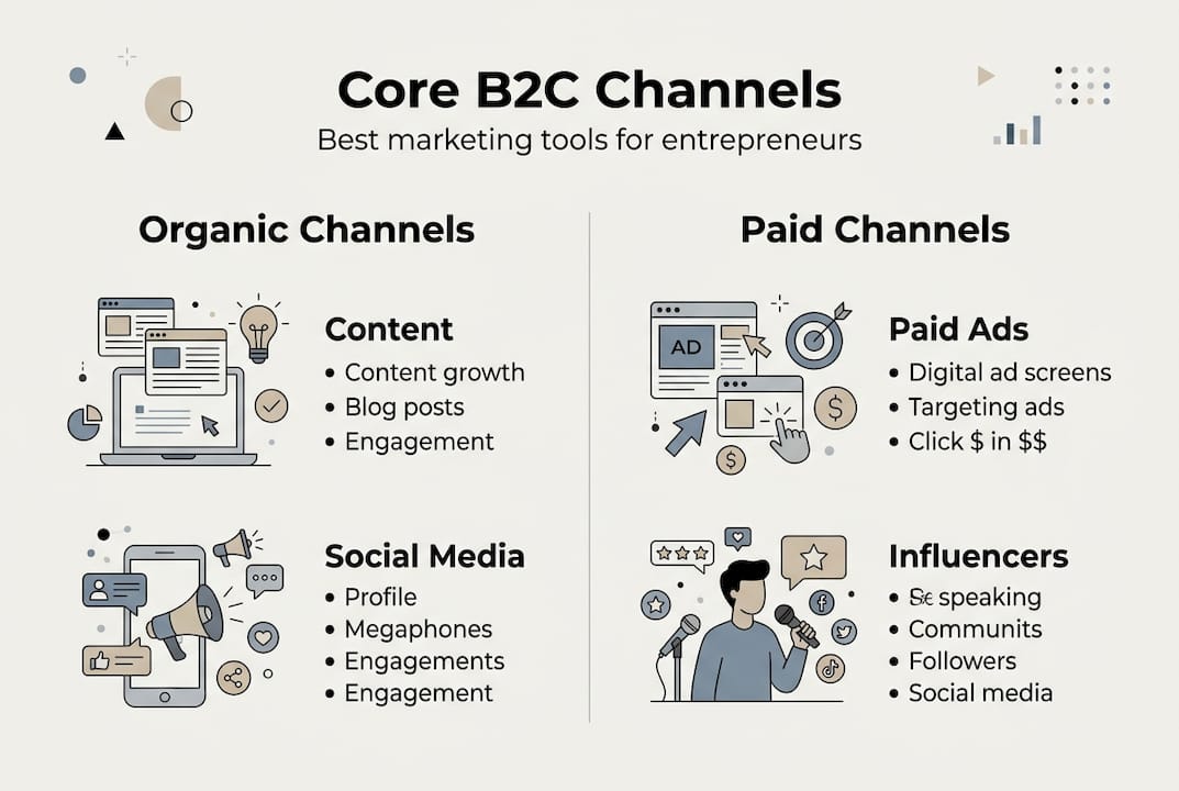 Infographic comparing core B2C marketing channels