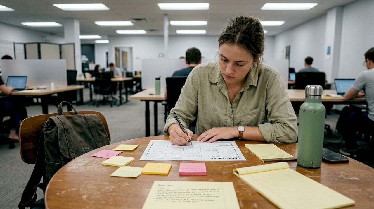 Person filling Lean Canvas worksheet