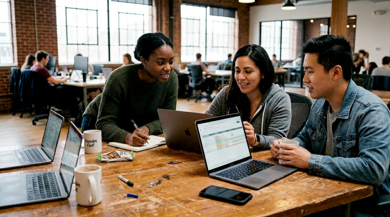 Founders collaborating in open workspace