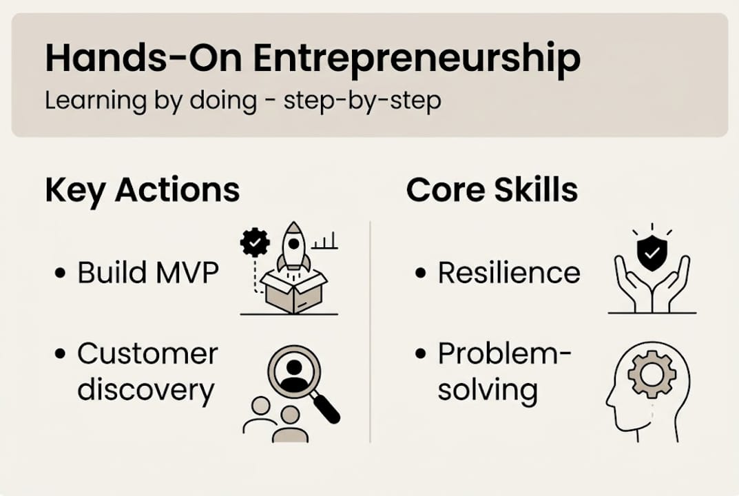 Infographic showing hands-on entrepreneurship steps