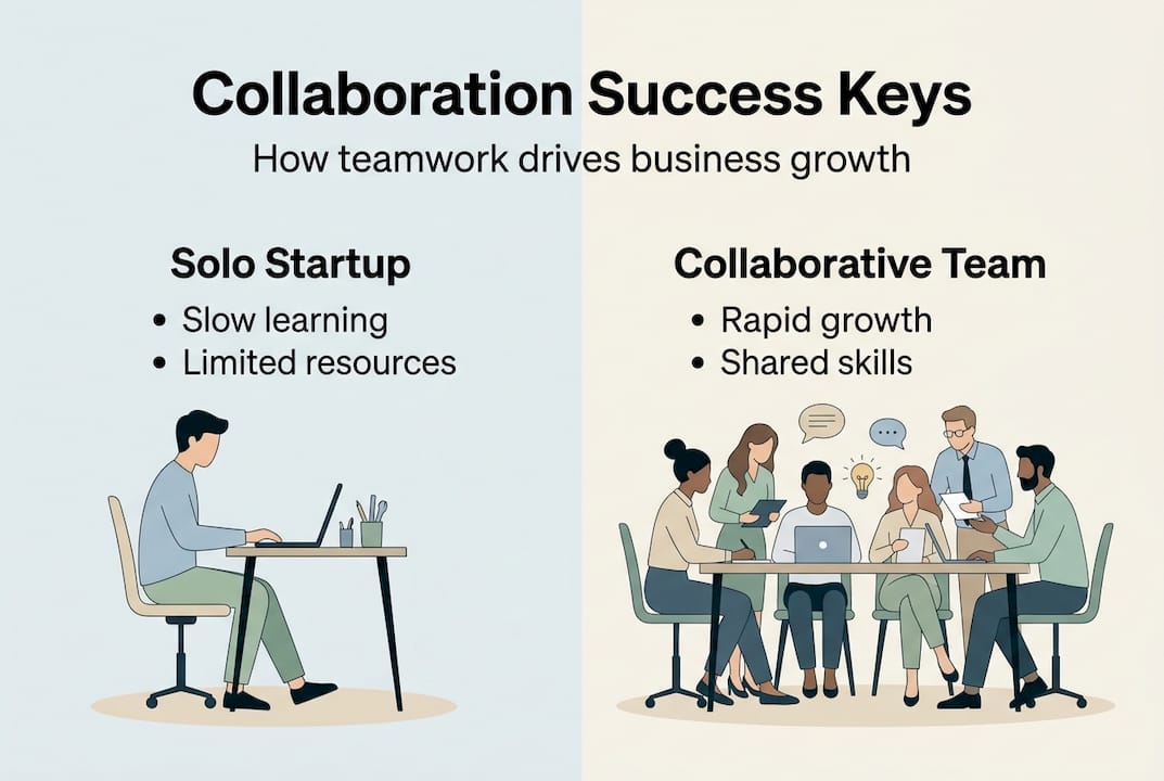 Infographic showing solo vs collaborative benefits