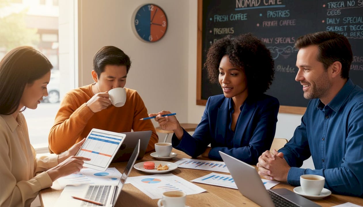 Business group deciding in casual café setting