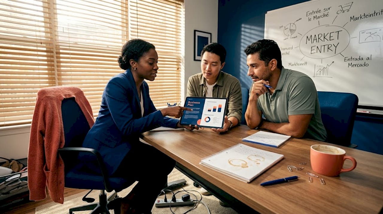 Multicultural team brainstorming at home office