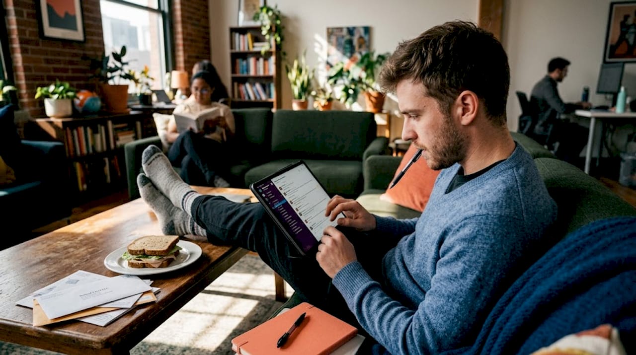 Freelancer joining online community at home