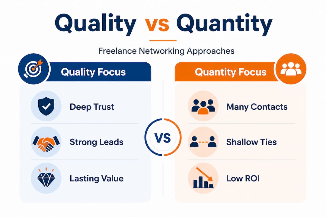 Infographic comparing quality and quantity networking