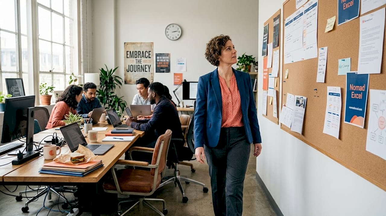 Startup incubator manager reviewing schedules