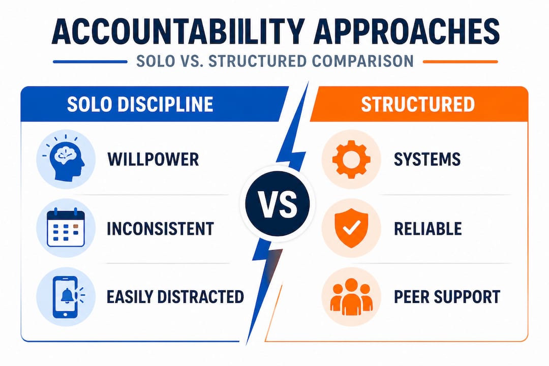 Infographic comparing solo and structured accountability