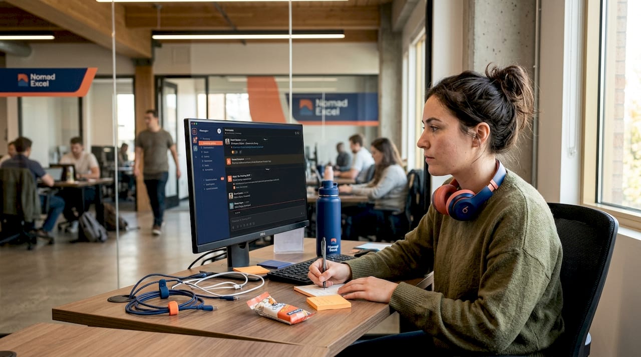 Community manager working at casual desk