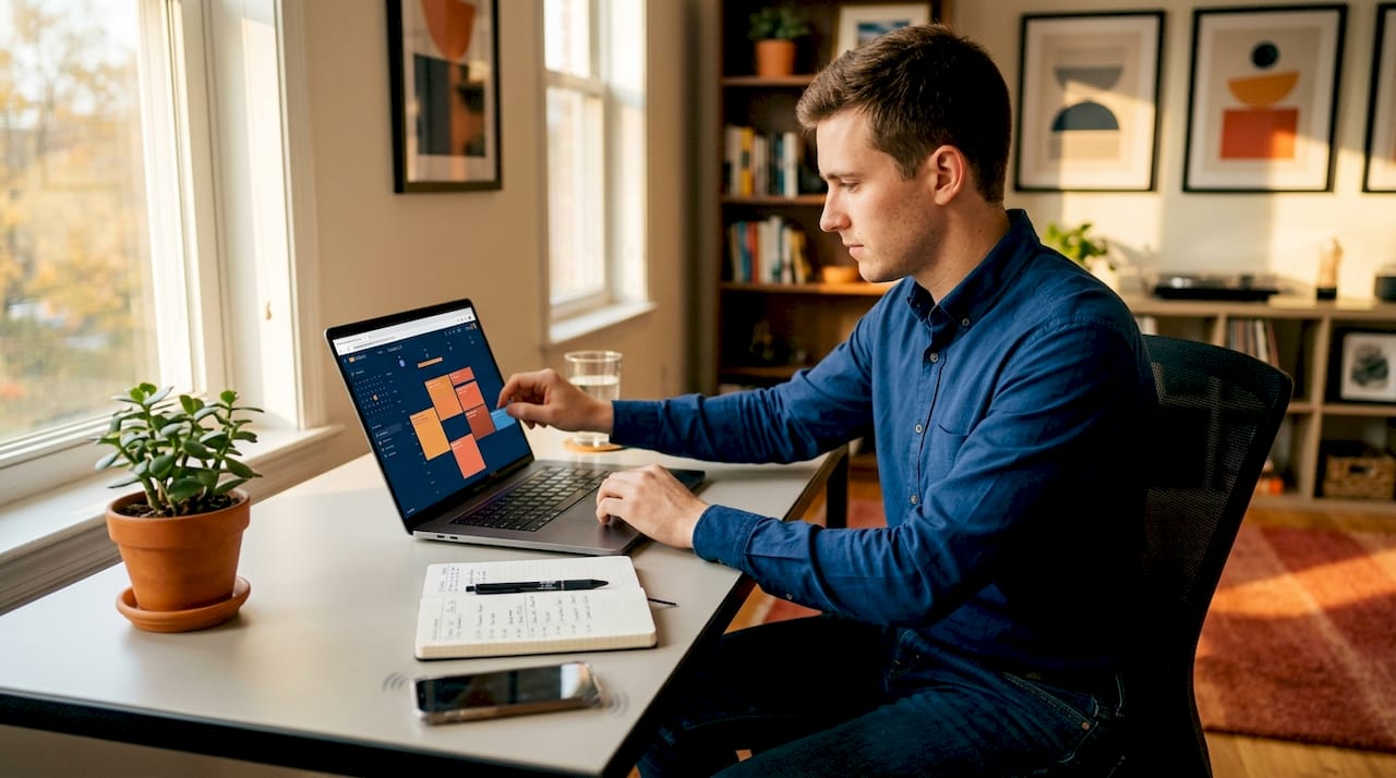 Freelancer using time-blocking at workspace