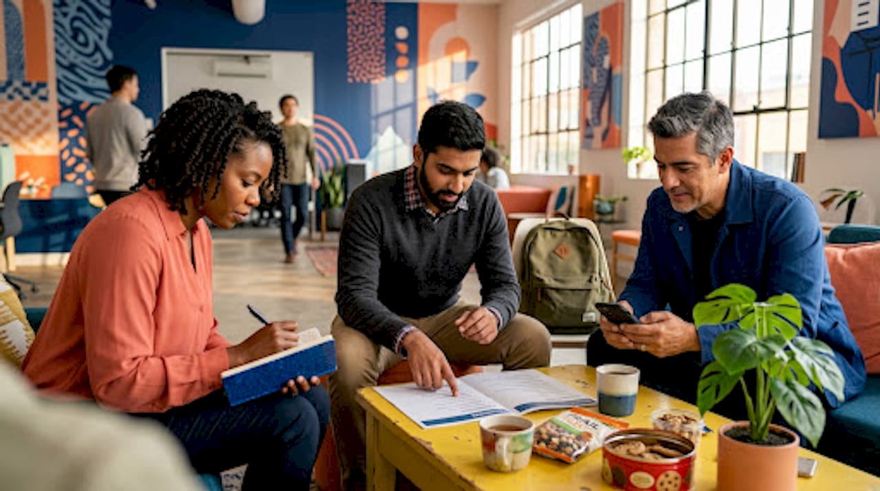 Mentor circle in coworking space collaborating