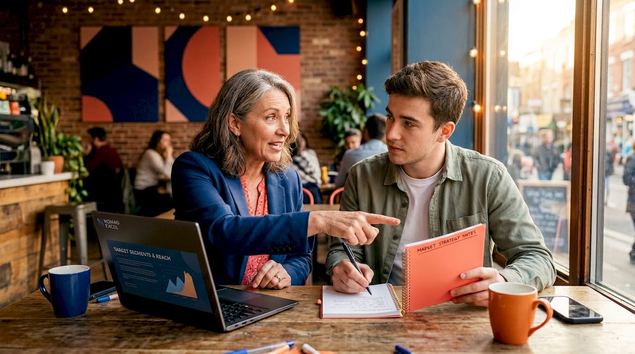 Mentor discussing strategy with startup founder