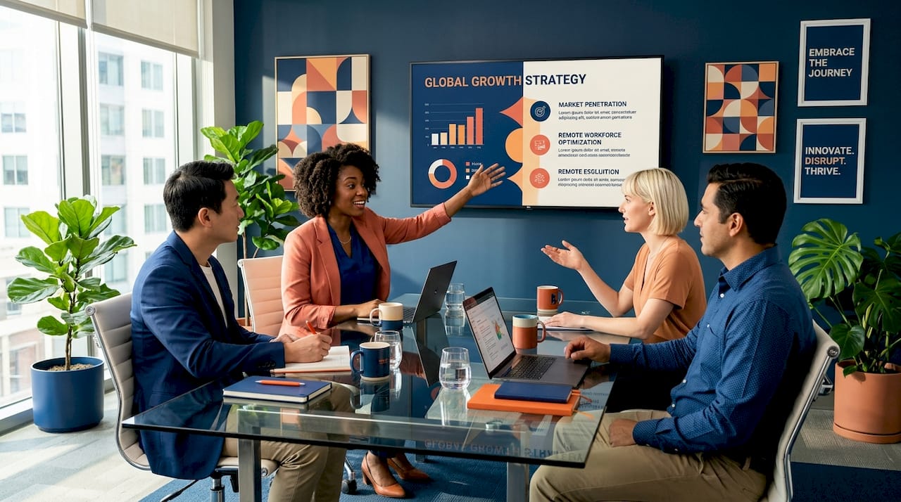 Startup leadership team in discussion meeting