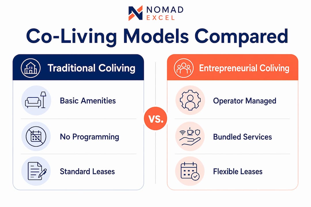 Infographic comparing traditional and entrepreneurial coliving