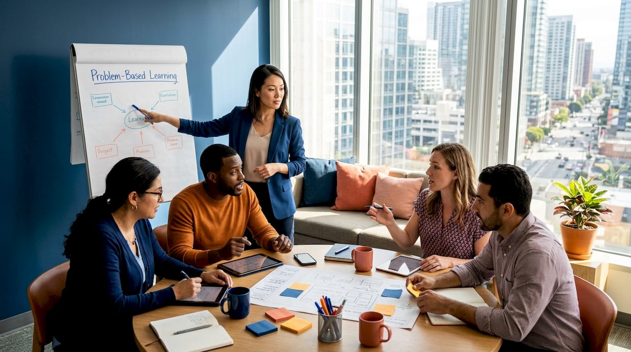 Instructor leading active experiential business workshop