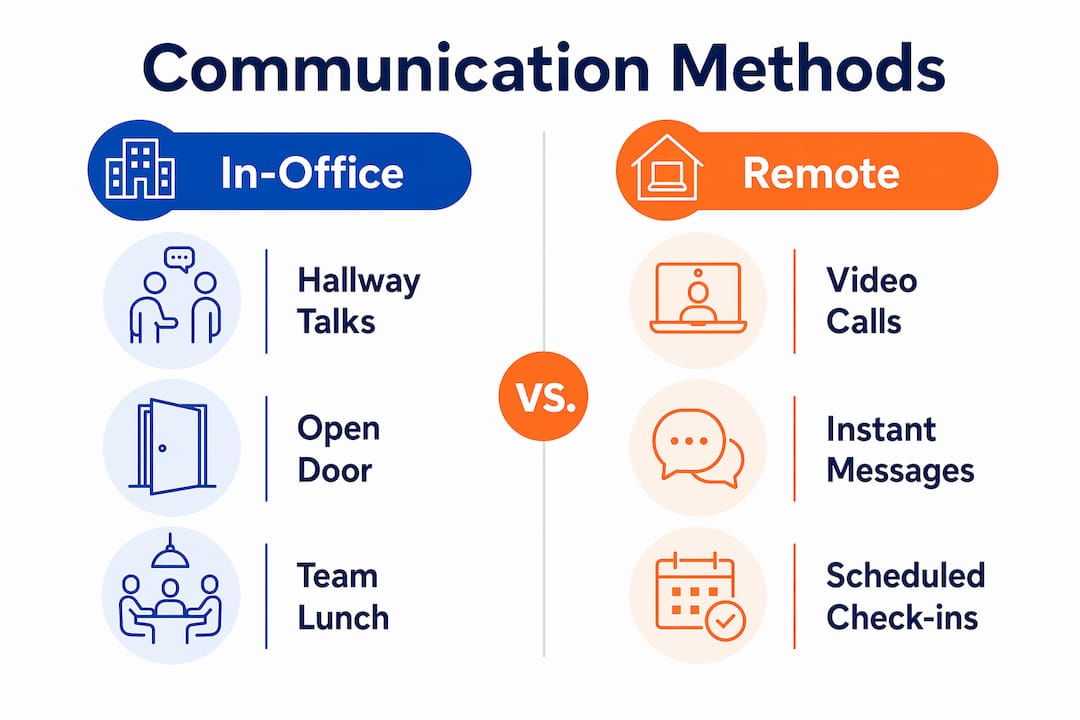 Infographic comparing in-office and remote communication methods