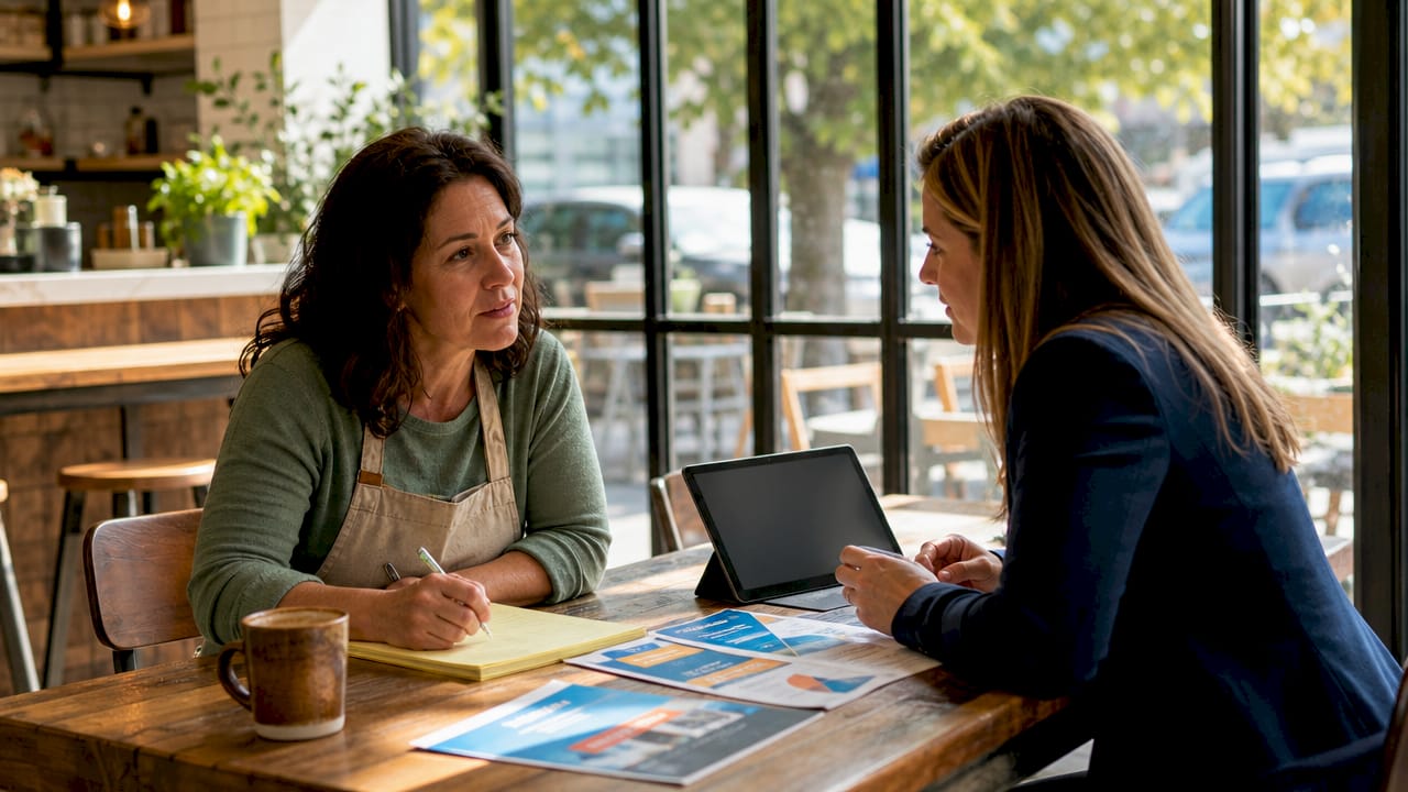 Business owner consulting local government office