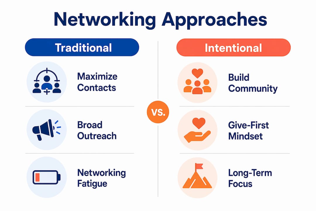 Infographic comparing traditional and intentional networking