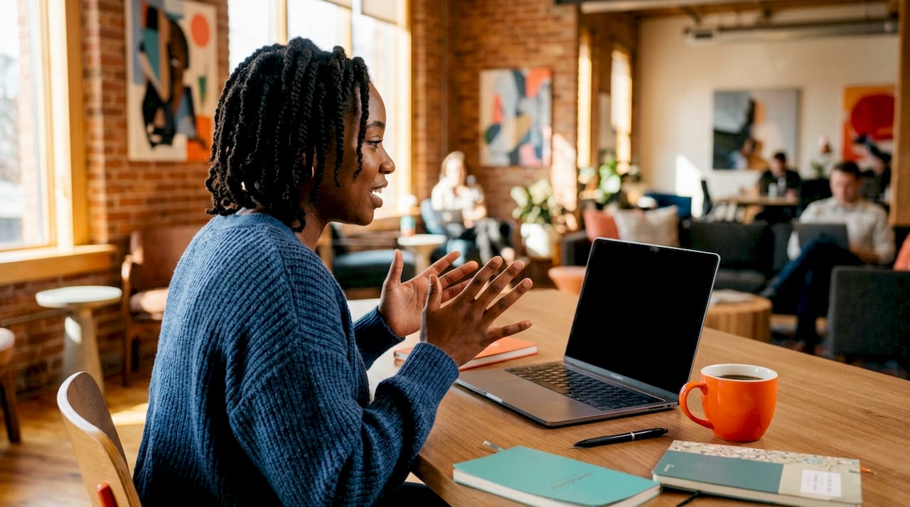 Entrepreneur giving video call introduction
