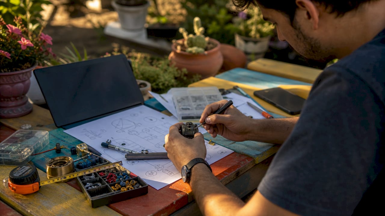 Entrepreneur hands building prototype product
