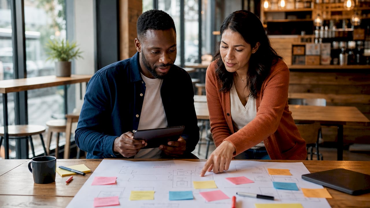 Two professionals discussing accountability workflow design