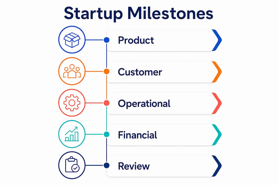 Infographic showing key startup business milestone types
