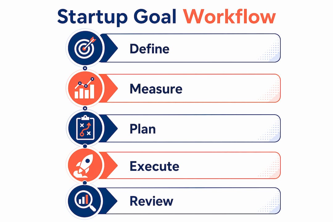 Infographic outlining startup goal setting workflow steps