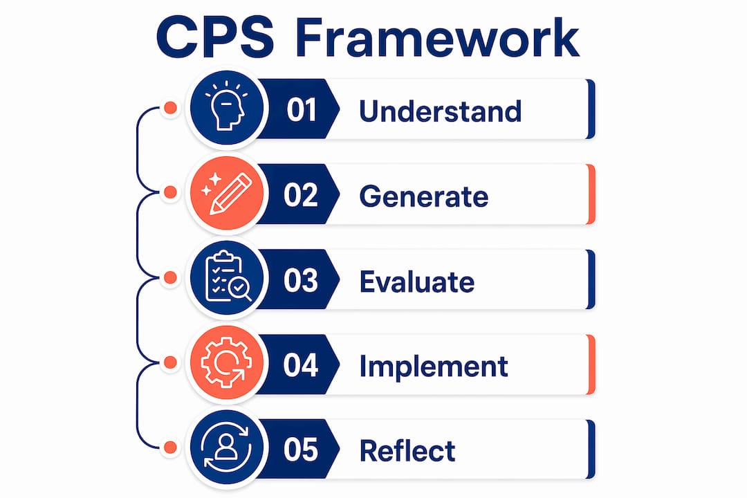 Infographic depicting creative problem solving steps